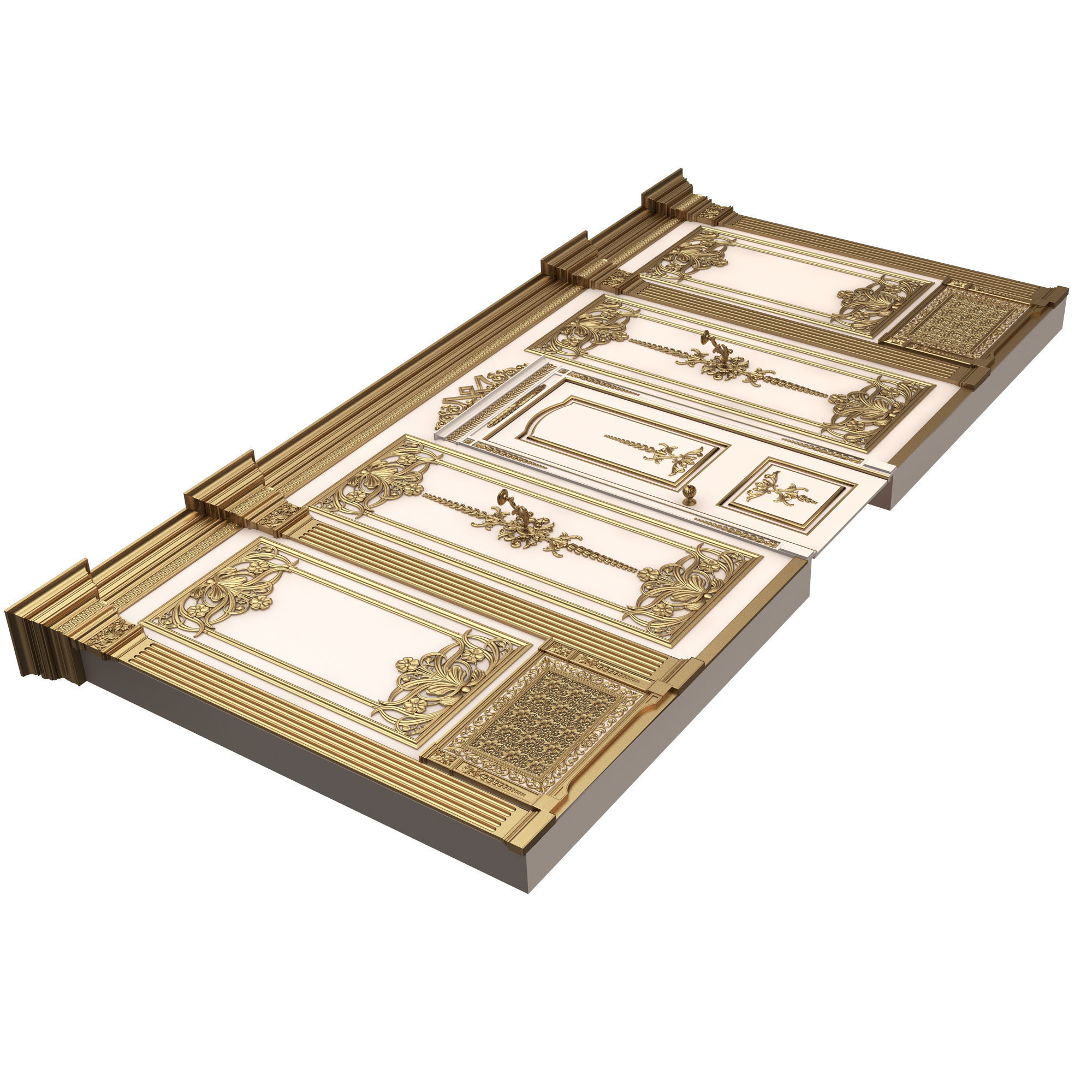 Boiserie Classic Wall with Mouldings 09 White Low-poly 3D model_5