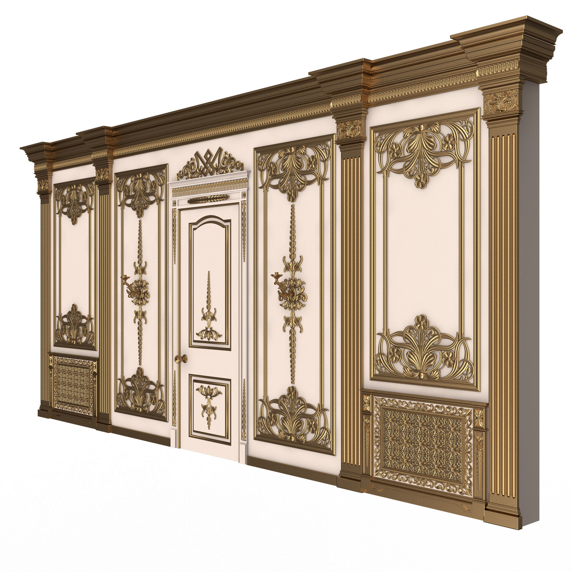Boiserie Classic Wall with Mouldings 09 White Low-poly 3D model_2
