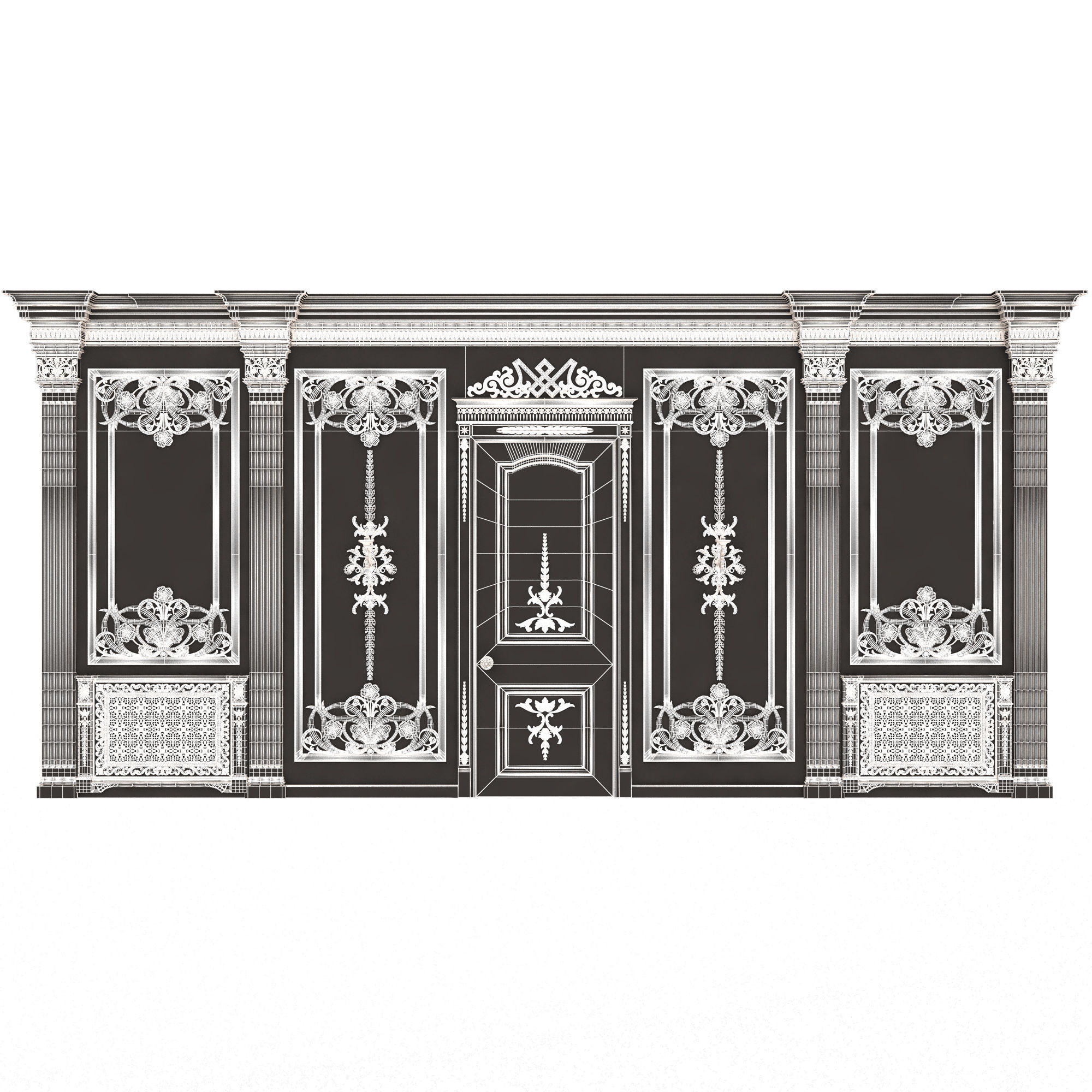Boiserie Classic Wall with Mouldings 09 White Low-poly 3D model_6