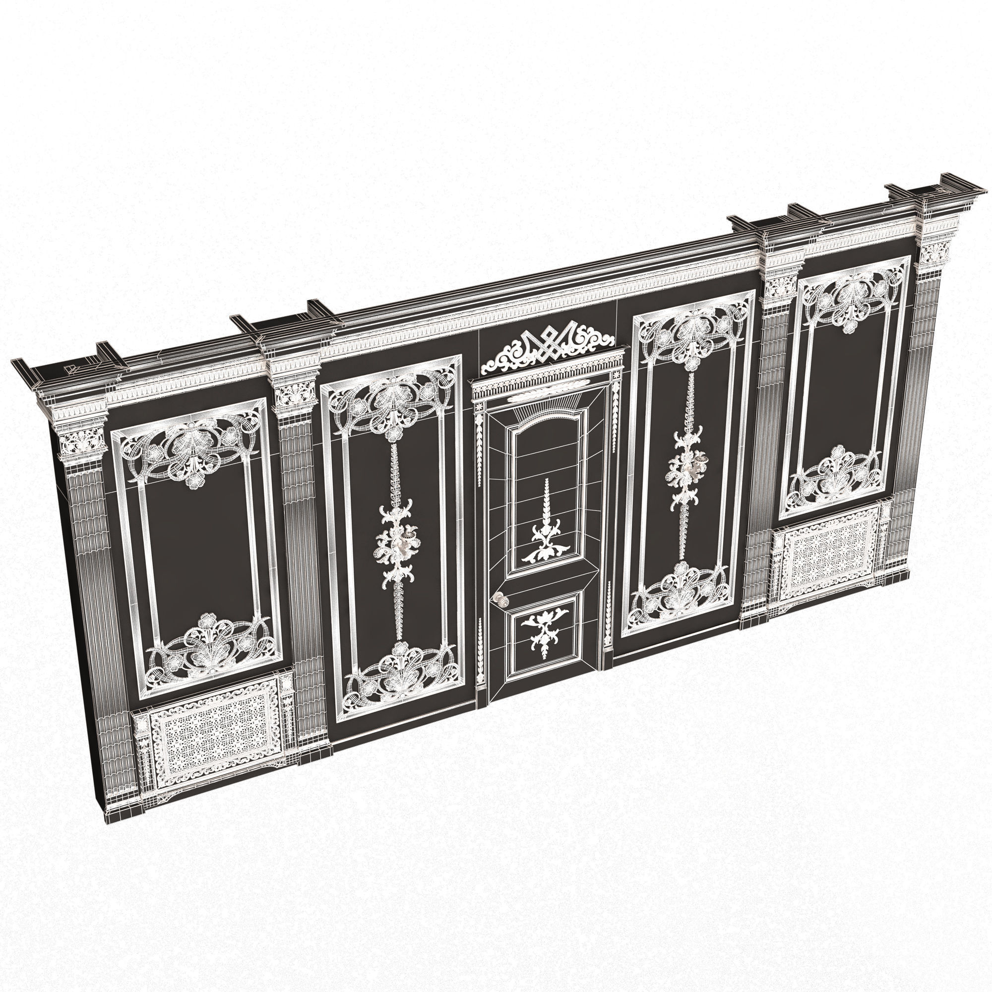 Boiserie Classic Wall with Mouldings 09 White Low-poly 3D model_7