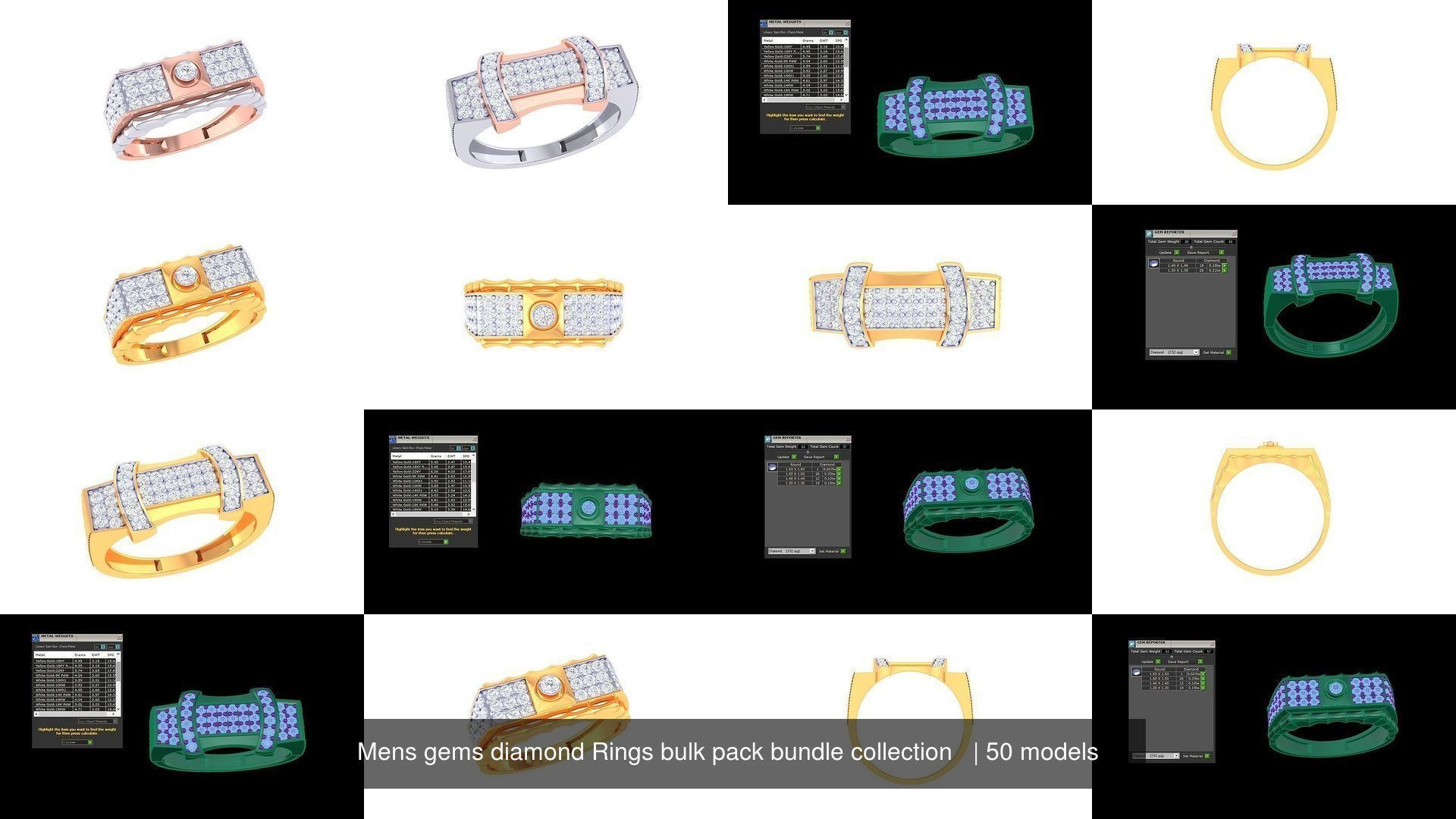 Mens gems diamond Rings bulk pack bundle collection _6
