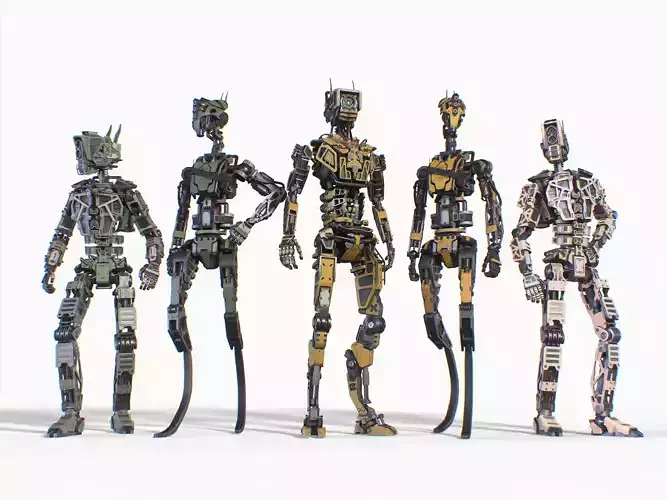 Military and industrial gameready robots pack 3D Model Collection