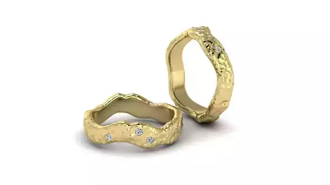 Textured Wave Ring Diamond Band 3D print model