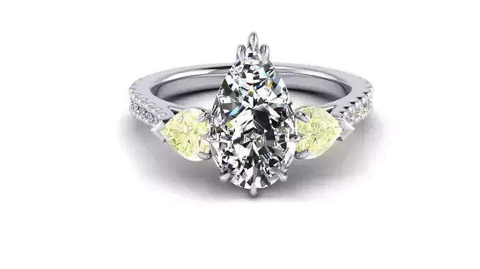 Pear Diamond Three Stone Heart Ring
