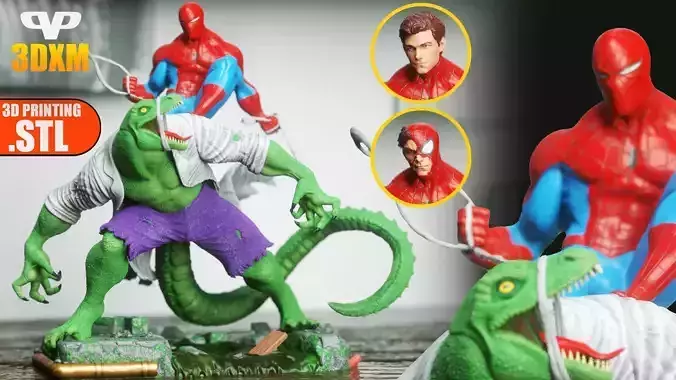 Lizard Vs Spider-Man STL for 3D Printing 3DXM ChibiSTL 3D print model