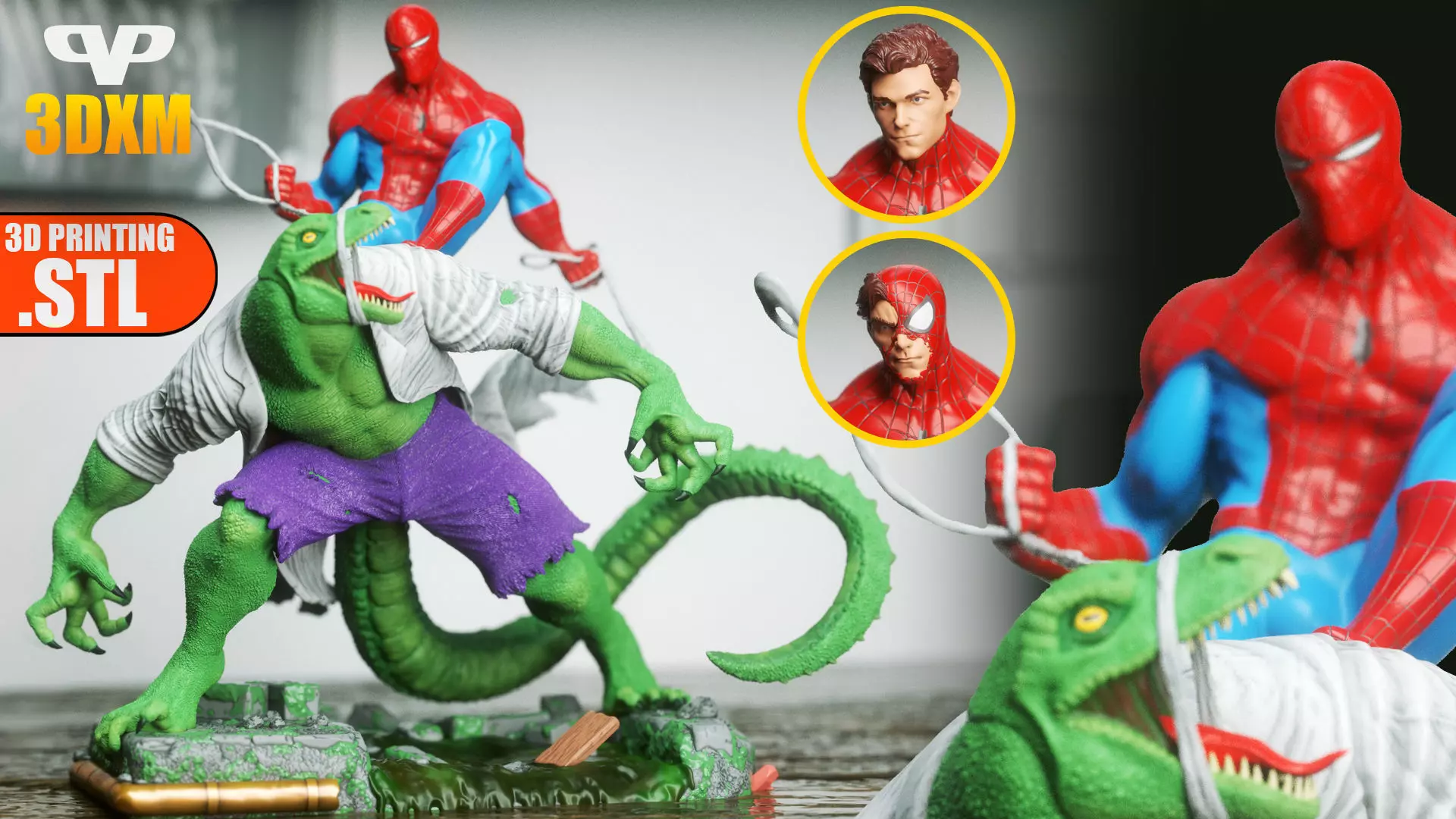 Lizard Vs Spider-Man STL for 3D Printing 3DXM ChibiSTL 3D print model_0