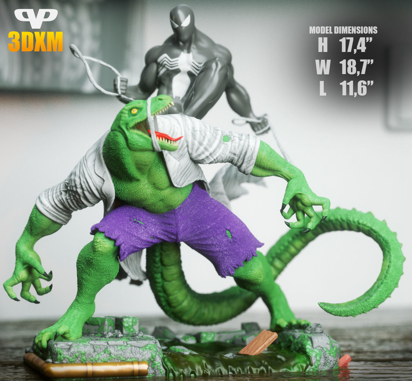 Lizard Vs Symbiote Spider-Man STL for 3D Printing 3DXM ChibiSTL 3D print model_3
