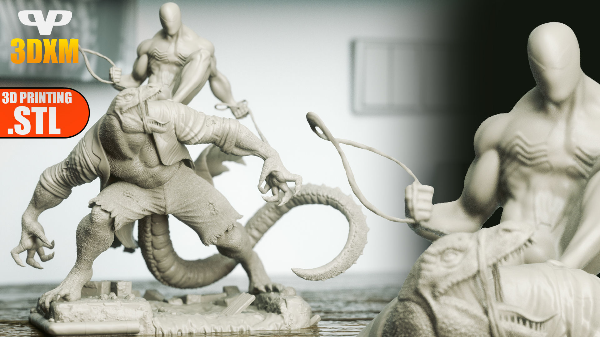 Lizard Vs Symbiote Spider-Man STL for 3D Printing 3DXM ChibiSTL 3D print model_2