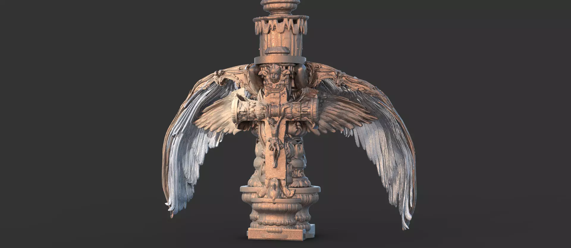 Ornate Cathedral Winged holy Cross 3D model_0