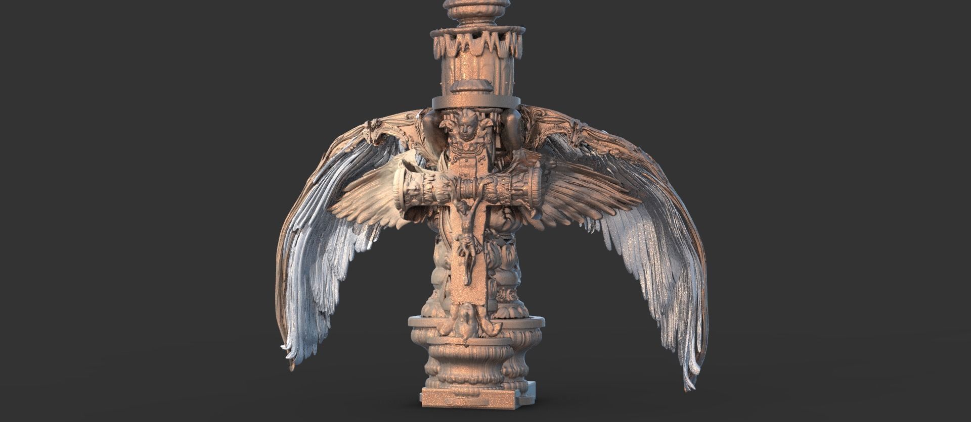 Ornate Cathedral Winged holy Cross 3D model_1