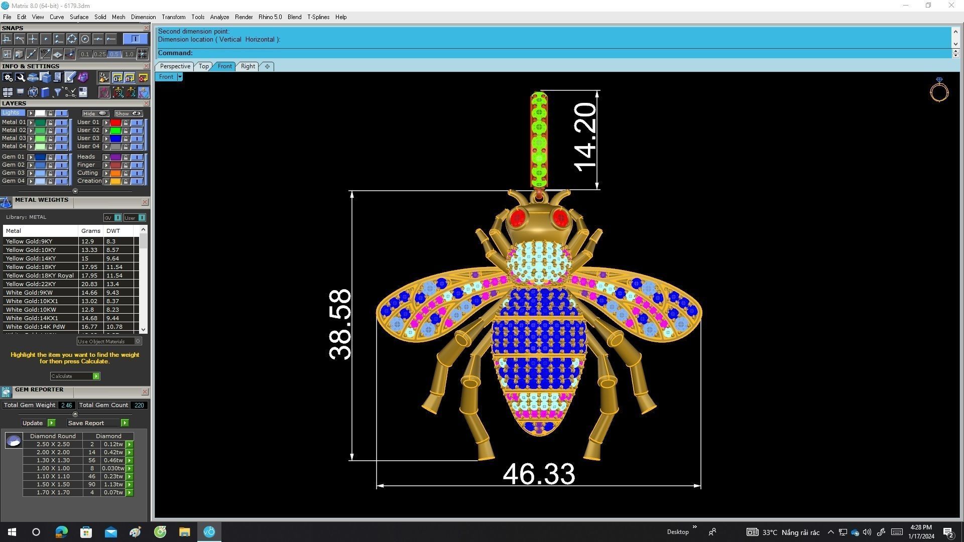 A6179 Luxury Diamond Queen Bee Pendant 3D print model_6