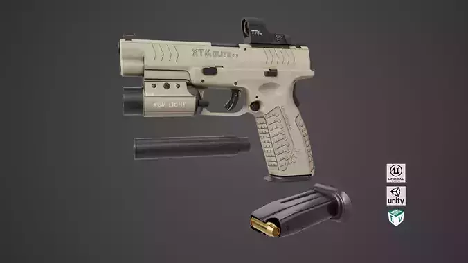 Pistol 06 Brown Generic All PBR Unity UE Textures Included Low-poly 3D model