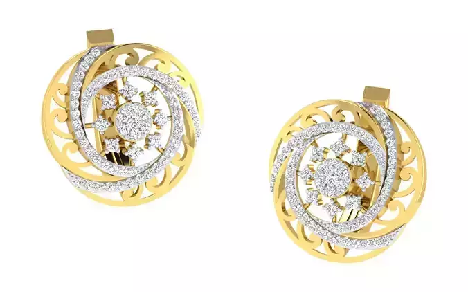 Light Weight Yellow Gold Diamond Earring  -EZ BI-15