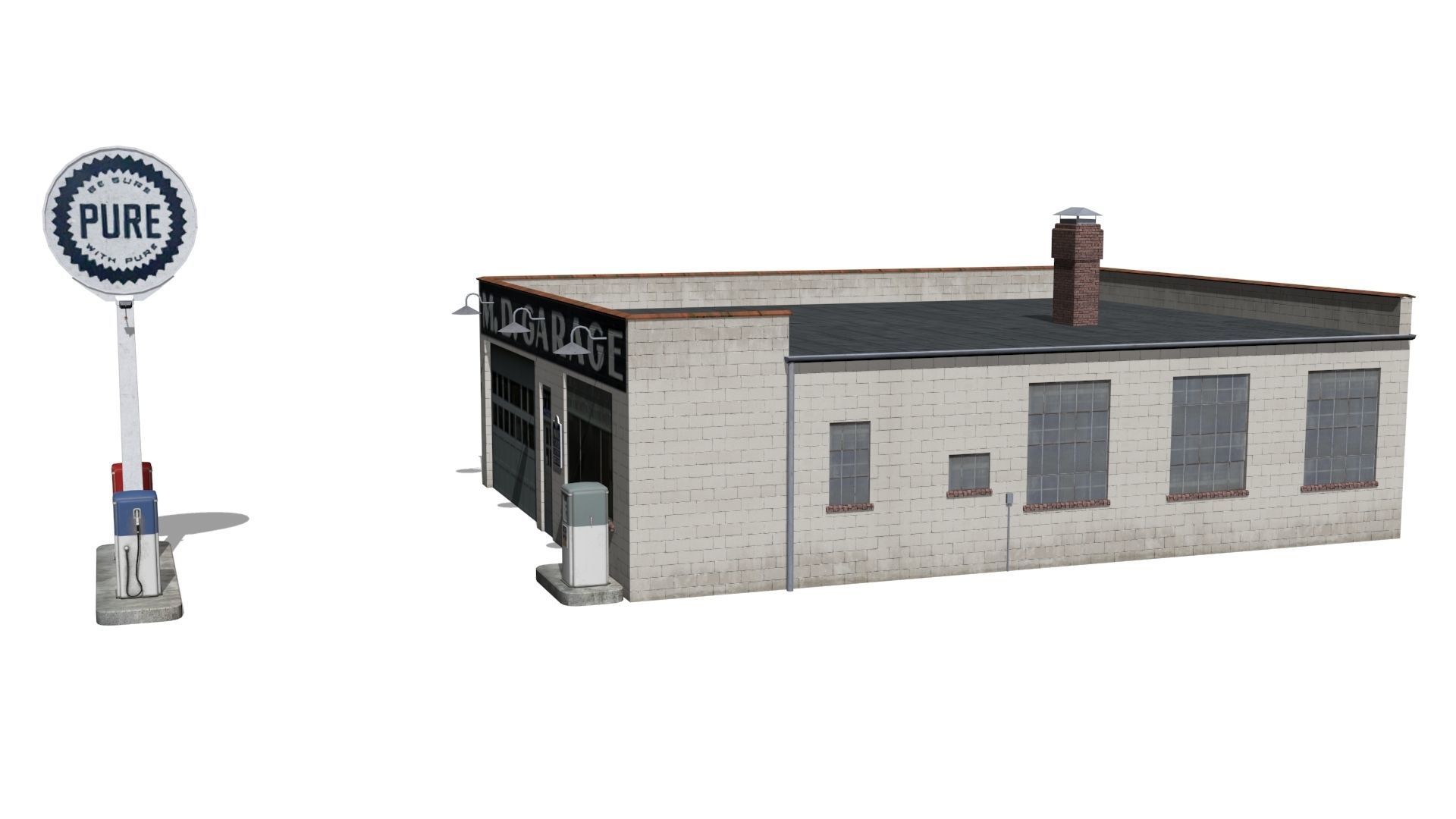 Gas station Low-poly 3D model_3