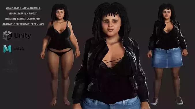 AAA 3D REALISTIC FEMALE CHARACTER - AFRICAN FAT WOMAN GTA NPC Low-poly 3D model