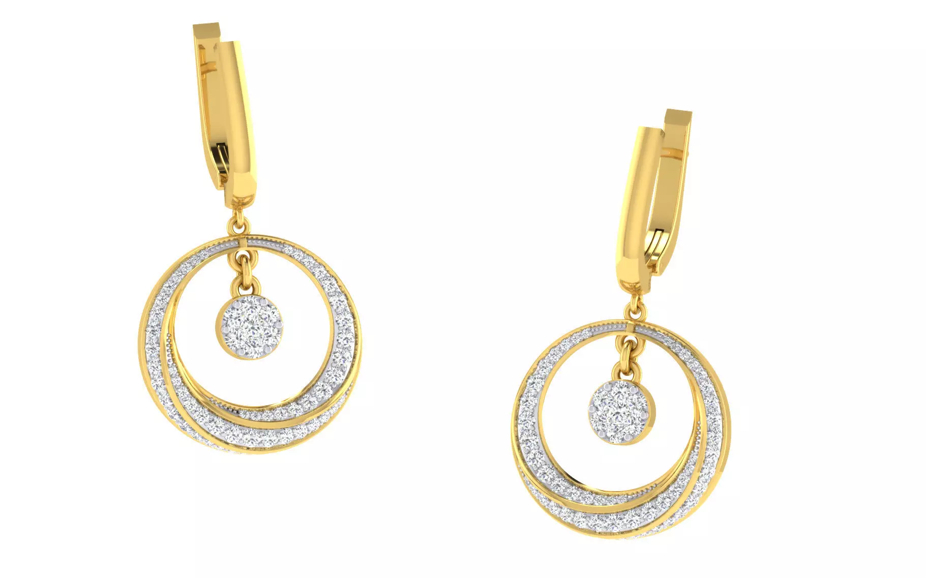 Light Weight Yellow Gold Diamond Earring EZ BI-29 3D print model