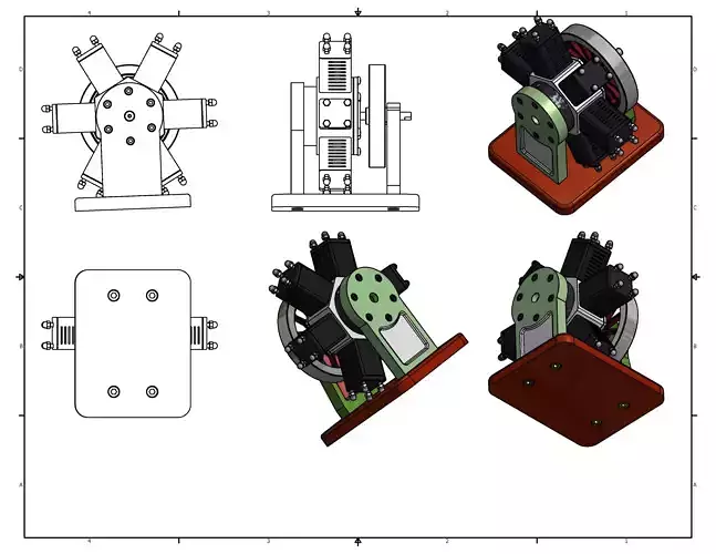 6 cylinder radial engine Low-poly 3D model