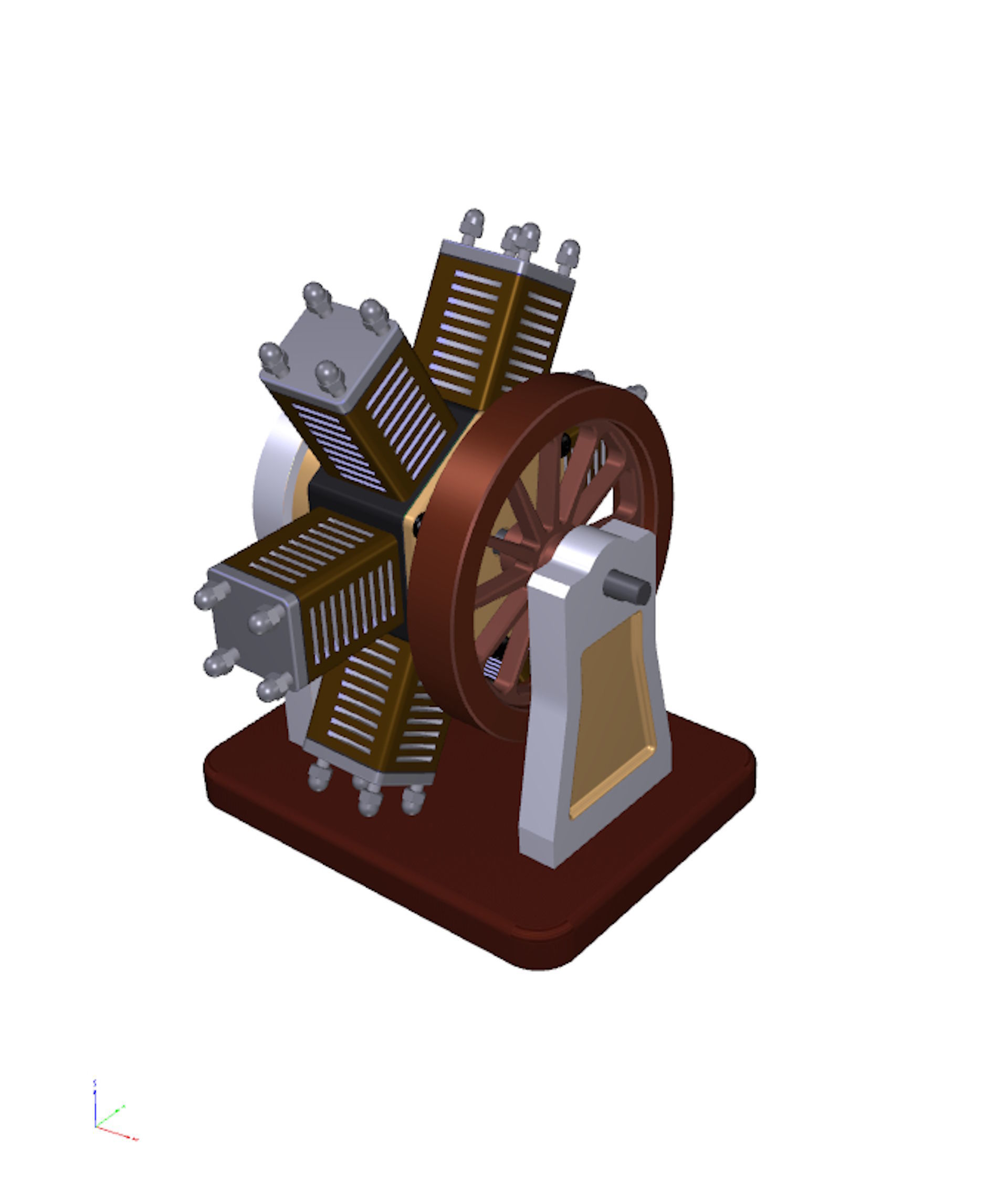 6 cylinder radial engine Low-poly 3D model_8