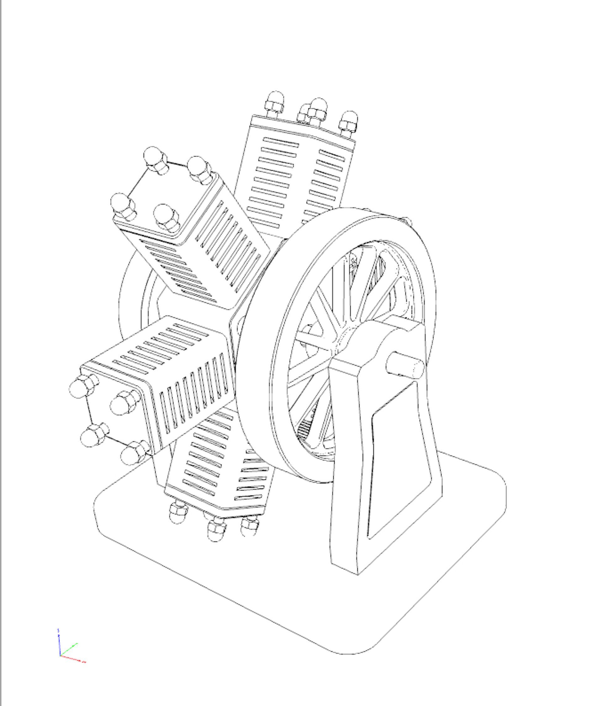 6 cylinder radial engine Low-poly 3D model_5