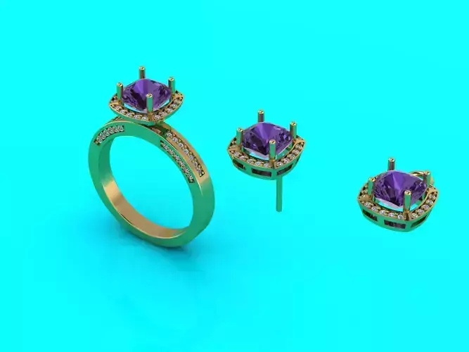 Round rectangle set - ring pendant earring 3D print model