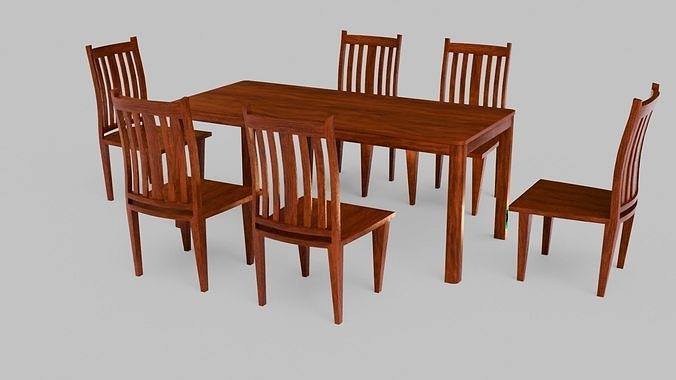 Wood Six Seater Dining Table set with 6 Chair for Living Room 3D model