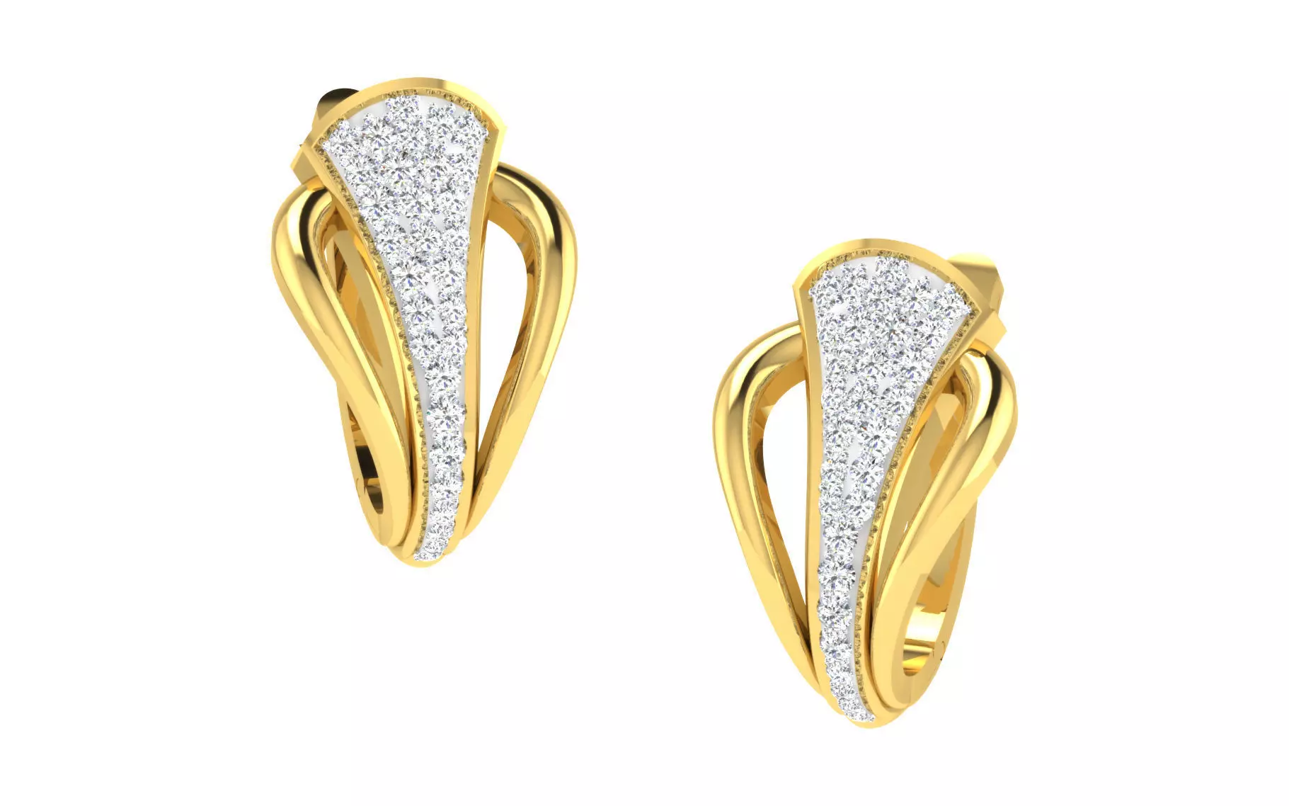 Light Weight Yellow Gold Diamond Earring EZ BI-32 3D print model