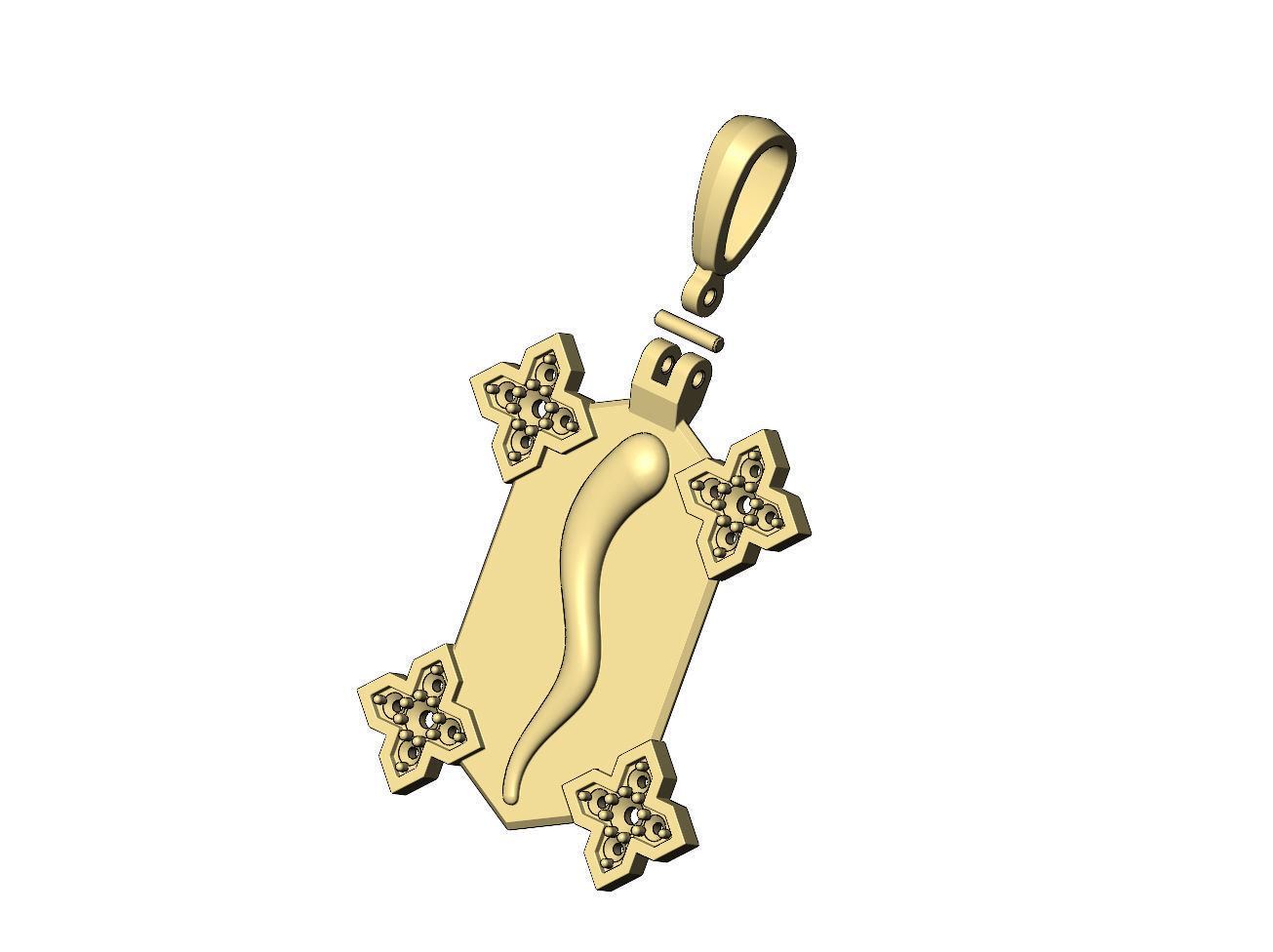 Italian horn Maltese star diamond corners pendant 3D print model_5