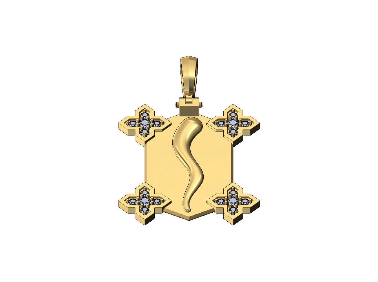 Italian horn Maltese star diamond corners pendant 3D print model_2