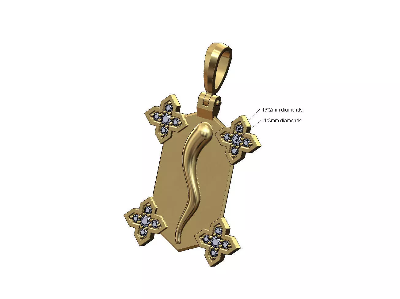 Italian horn Maltese star diamond corners pendant 3D print model_0