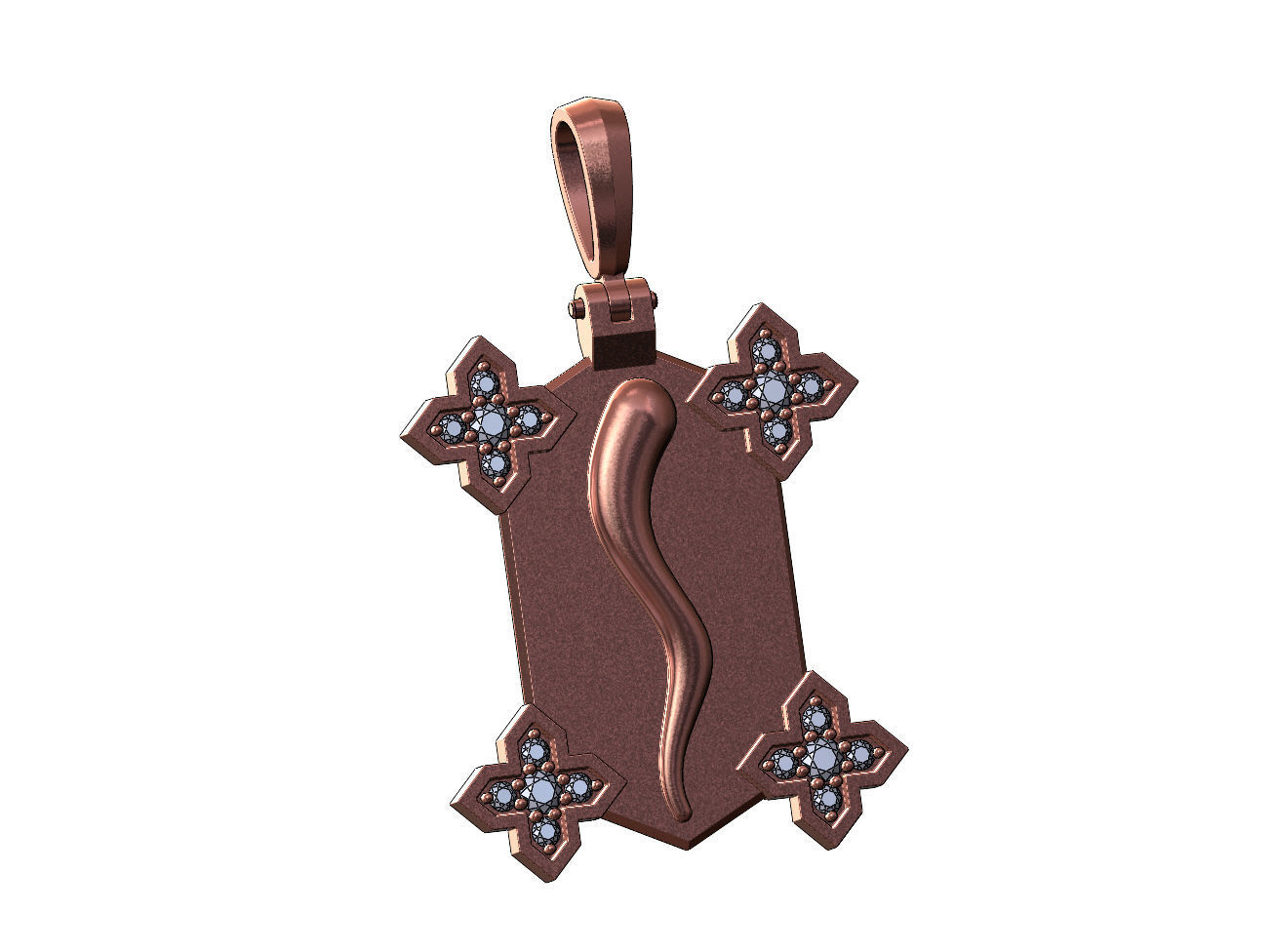 Italian horn Maltese star diamond corners pendant 3D print model_10