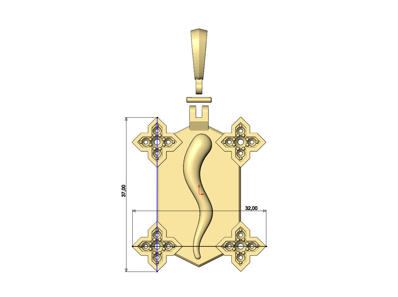 Italian horn Maltese star diamond corners pendant 3D print model_6