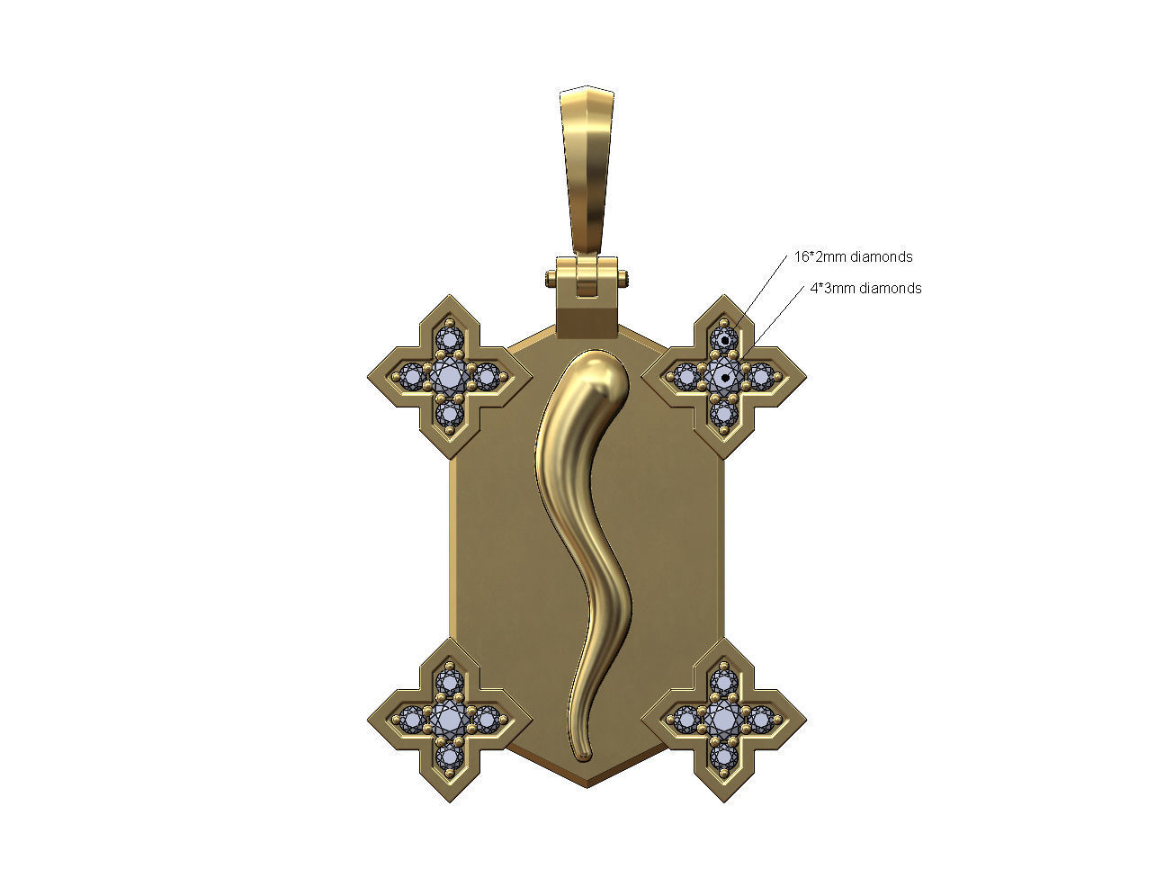 Italian horn Maltese star diamond corners pendant 3D print model_1
