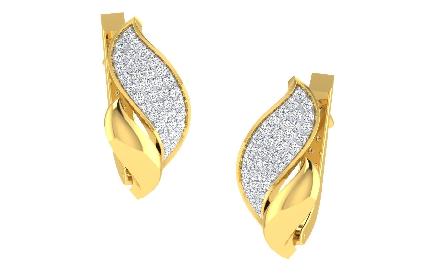 Light Weight Yellow Gold Diamond Earring EZ BI-37 3D print model_1