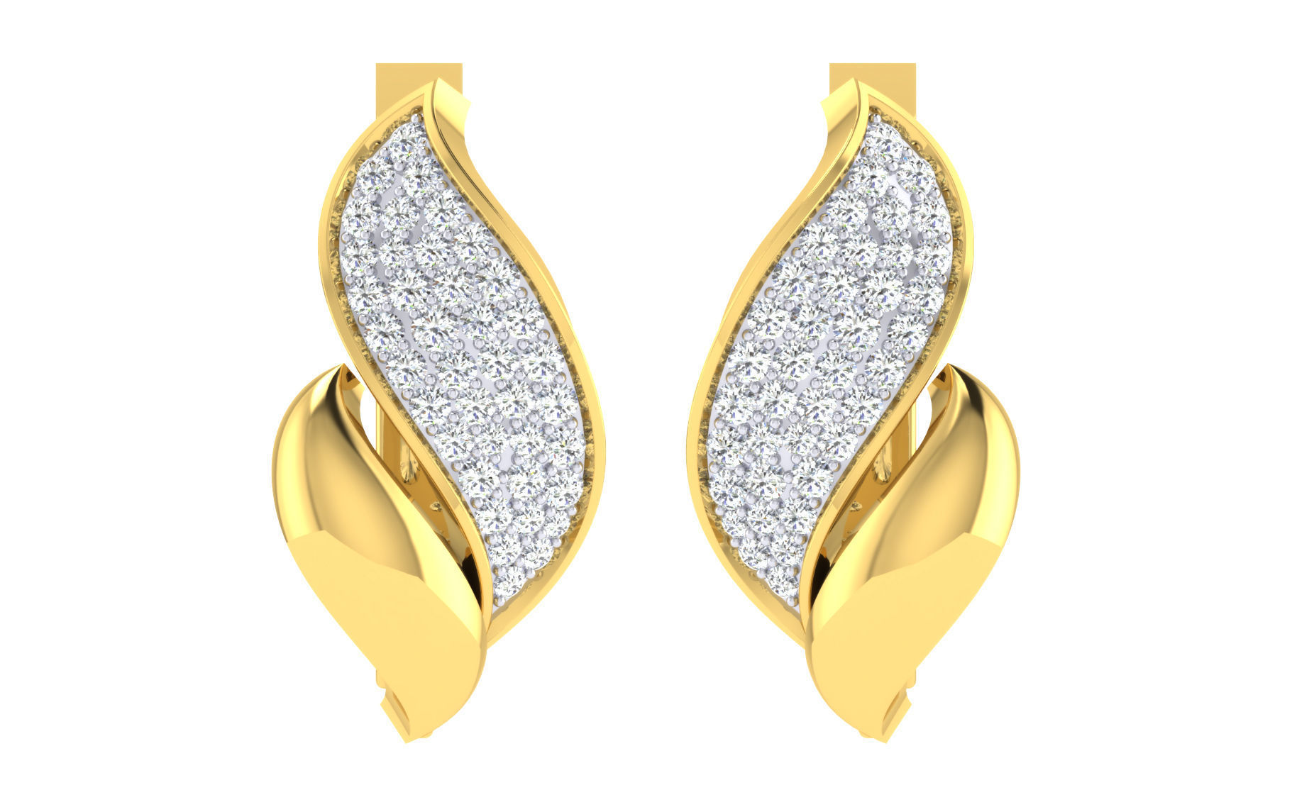 Light Weight Yellow Gold Diamond Earring EZ BI-37 3D print model_2