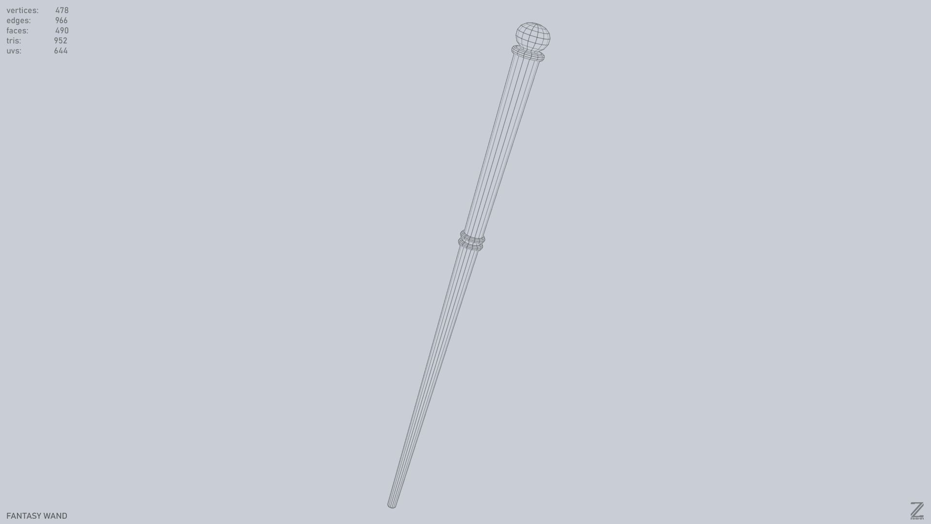 Fantasy wand Low-poly 3D model_12