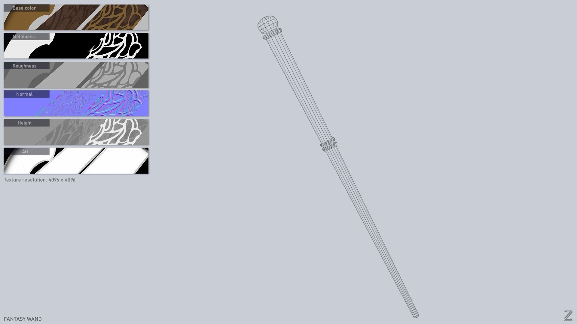 Fantasy wand Low-poly 3D model_3