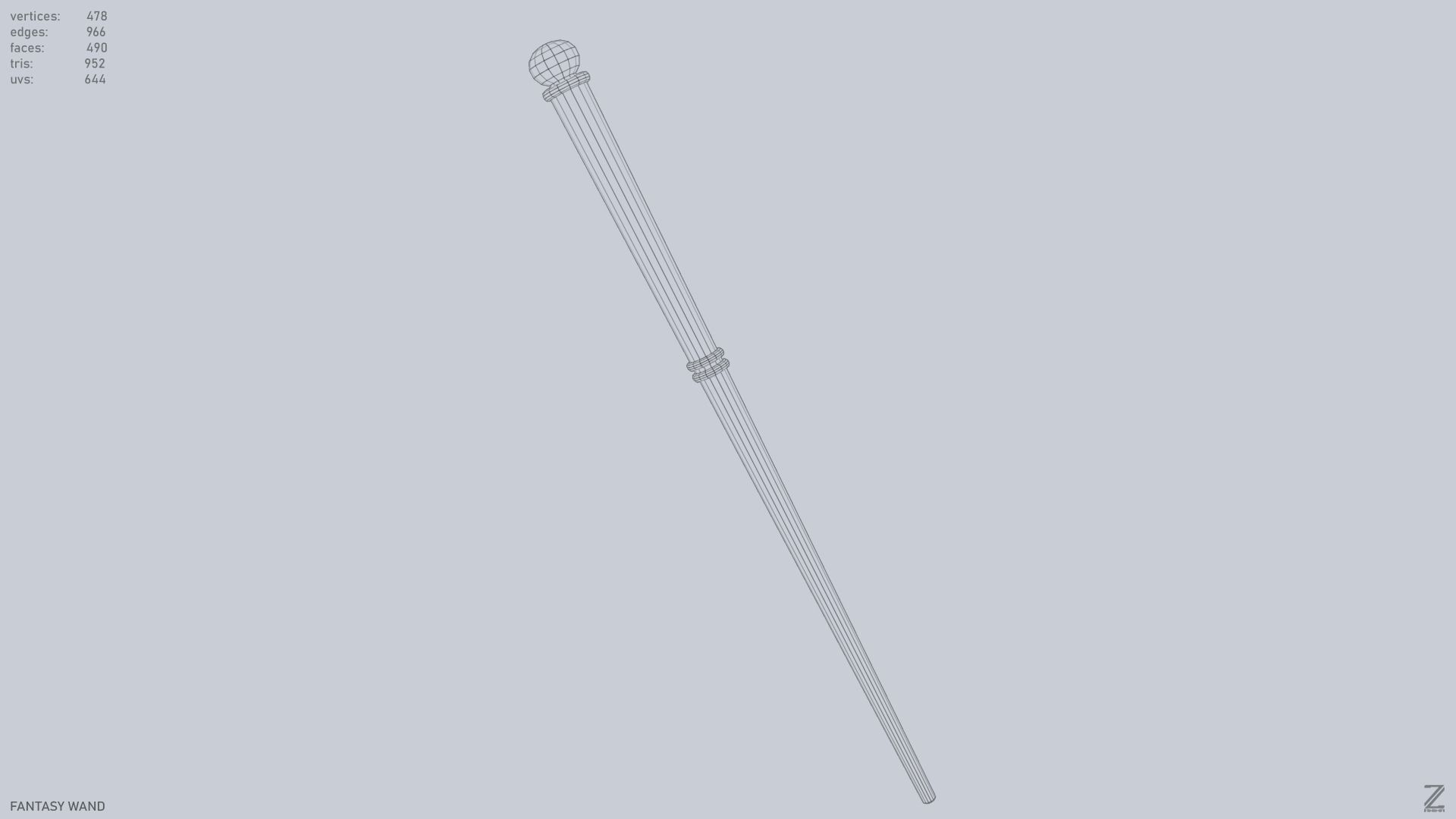 Fantasy wand Low-poly 3D model_15