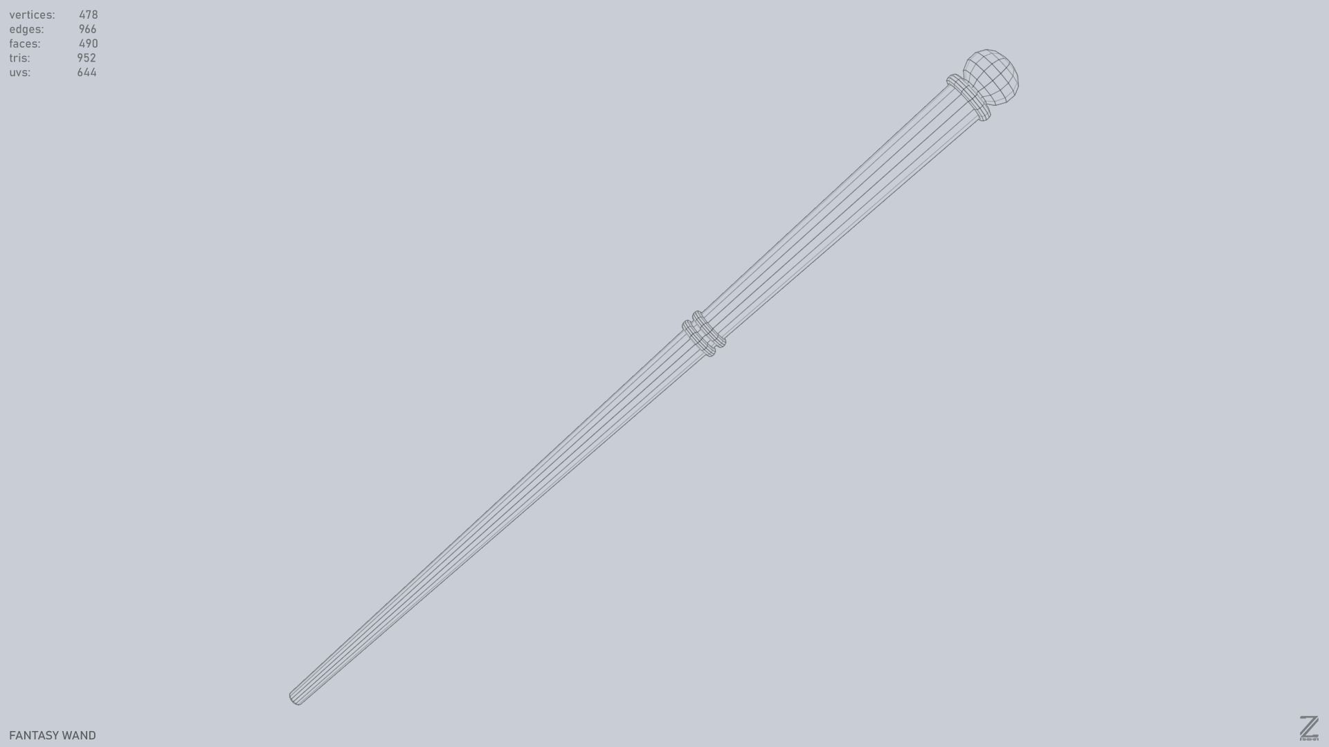 Fantasy wand Low-poly 3D model_14