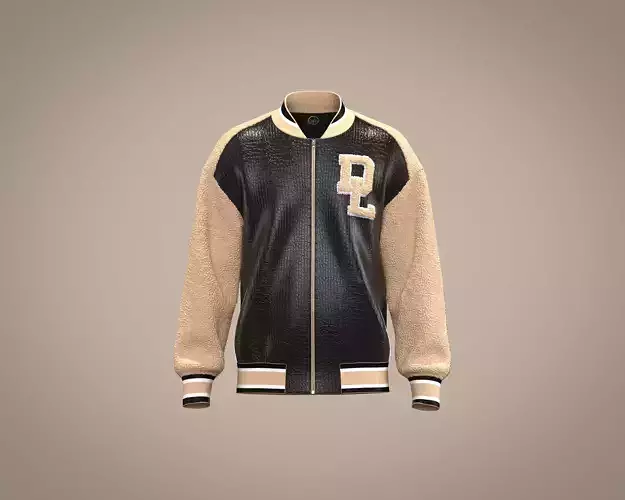Mens Sherpa Leather varsity jacket 3D model
