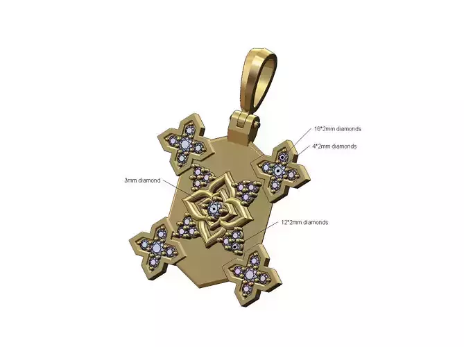Moroccan oriental flower diamond cluster corners pendant