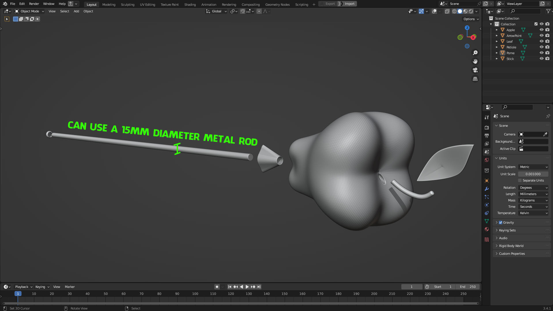 Hazbin Hotel Lucifer Morningstar Apple Staff for Cosplay 3D print model_11