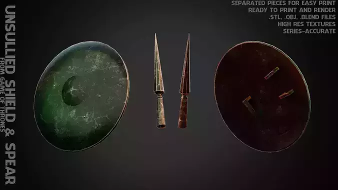 Game of Thrones Unsullied Shield and Spear for Cosplay 3D print model