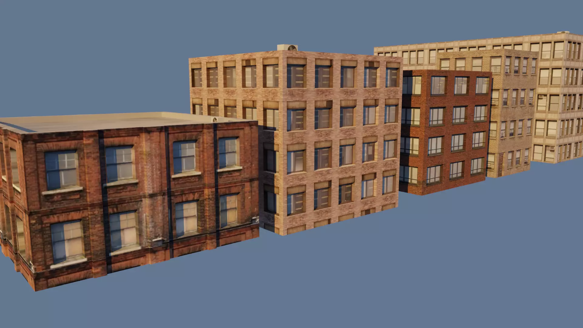 5 Buildings Game-Ready 3d models Low-poly 3D model