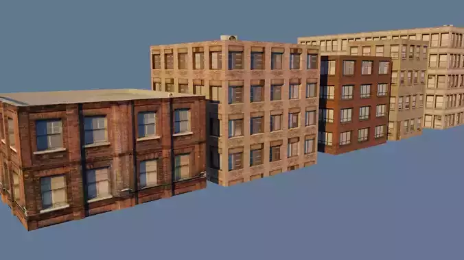 5 Buildings Game-Ready 3d models