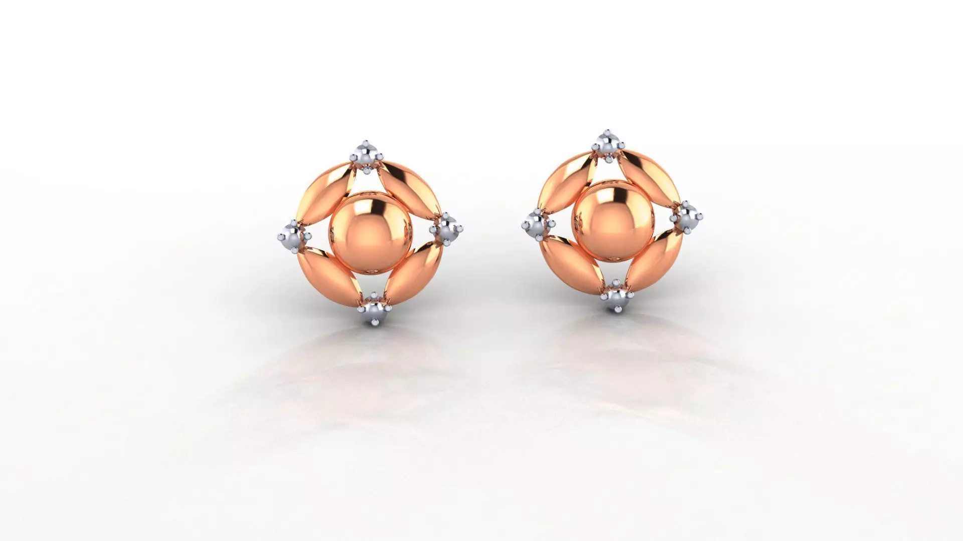 Flower Ball Ultra Light weight Plain Gold Studs Earrings 3dm 3D print model