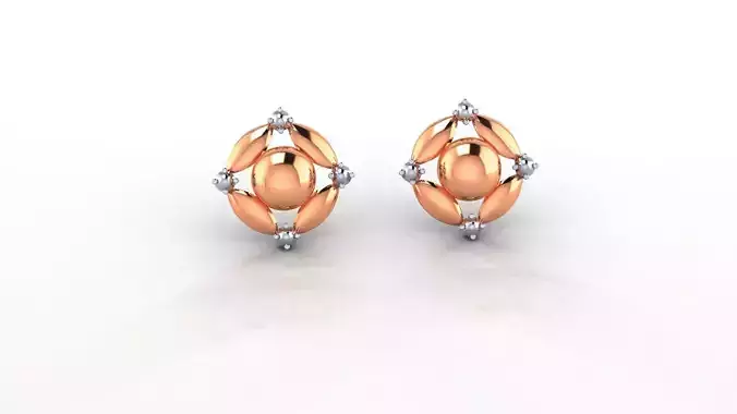 Flower Ball Ultra Light weight Plain Gold Studs Earrings 3dm  3D print model