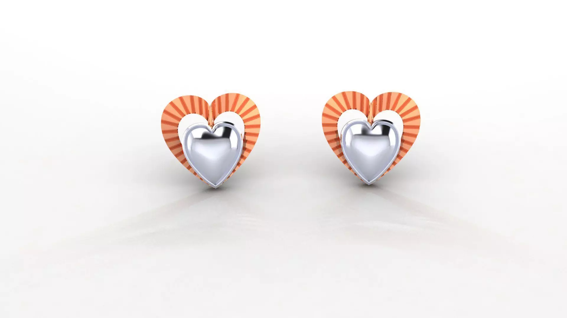 Heart Love Ultra Light weight Plain Gold Studs Earrings 3D print model