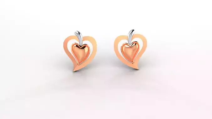 Heart Love  Ultra Light weight Plain Gold Studs Earrings