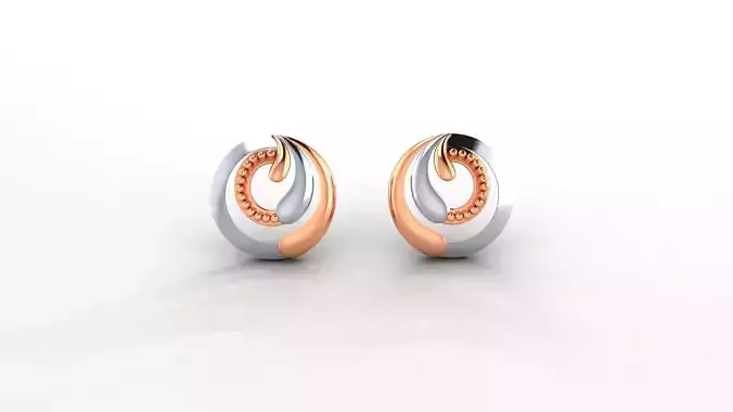 Waves Ultra Light weight Plain Gold Studs Earrings 3dm stl obj 