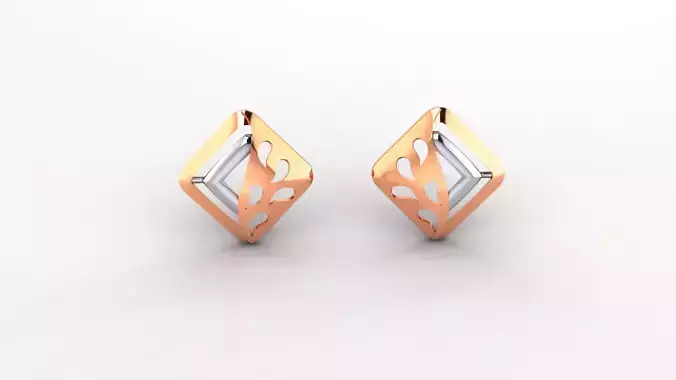 Square Ultra Light weight Plain Gold Studs Earrings 3dm stl obj